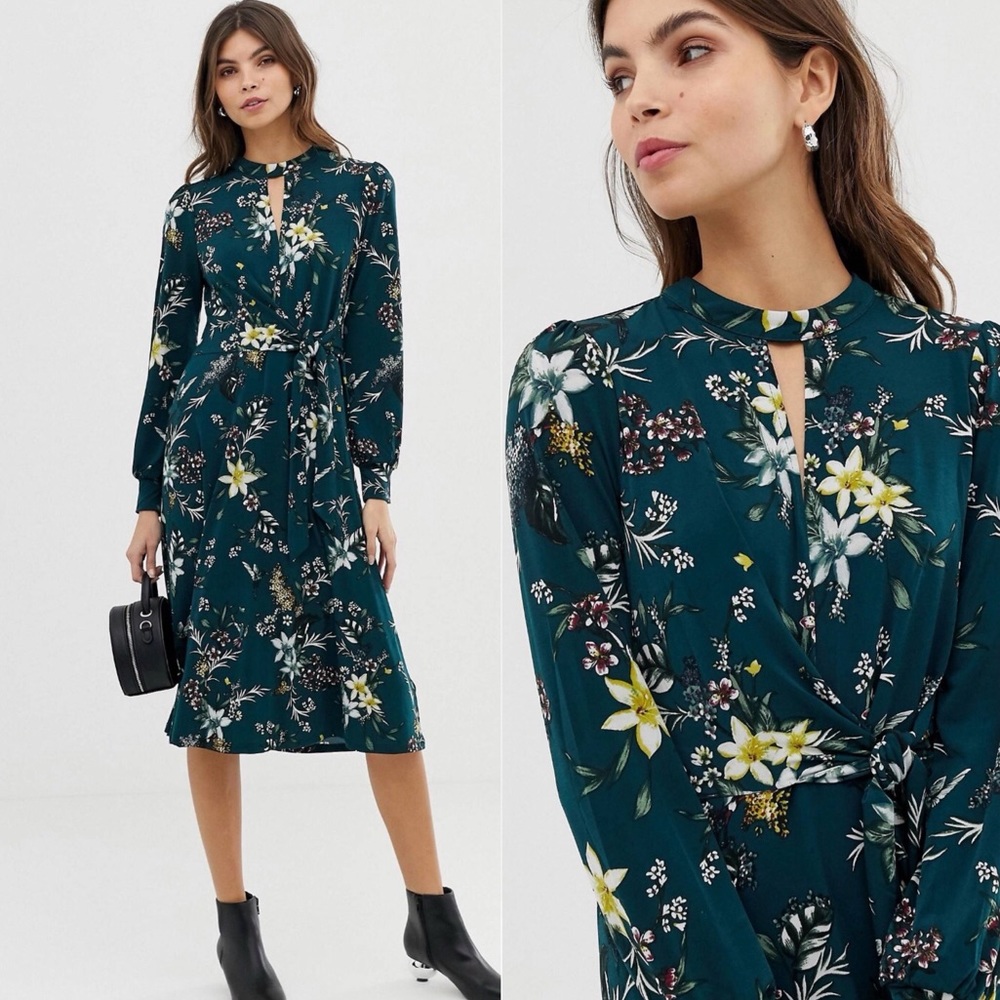 Oasis Midi Dress with Tie Side in Floral Print - Picture 2 of 4